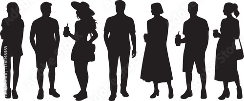 Silhouetted People Group Casual Urban Scene