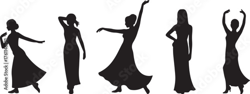 Silhouetted female dancers graceful artistic silhouettes