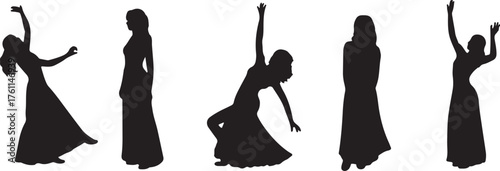 Elegant silhouettes of dancing women in gowns