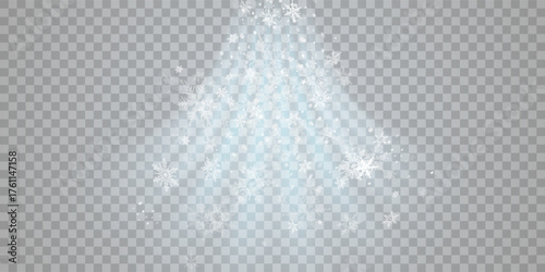 Falling snow on a transparent background. Vector illustration 10 EPS. Abstract snowflake background. Fall of snow.	