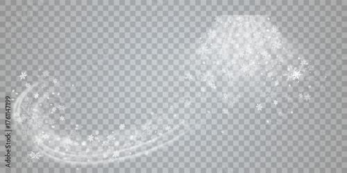 Falling snow on a transparent background. Vector illustration 10 EPS. Abstract snowflake background. Fall of snow.	