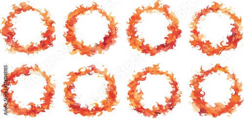 Watercolor Fire Circle Frame Clipart