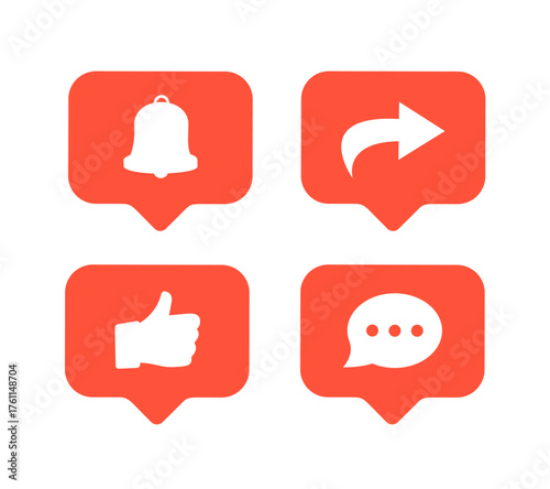 Like, Share, subscribe and comment icons buttons set with black and blue color. Like button, thumb up, comment, repost