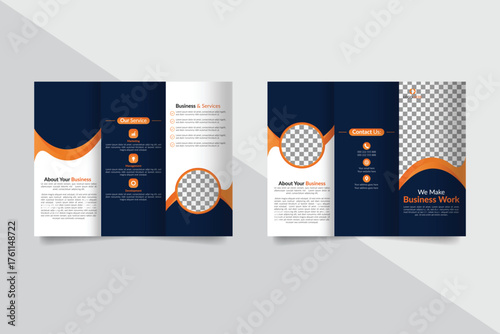 Corporate business editable trifold brochure template. Creative and professional tri-fold brochure vector design for corporate business. minimalist promotion tri fold catalog layout design	