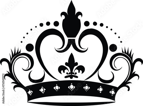 vector black silhouettes of crowns isolated on a white background.