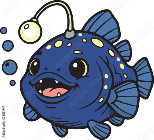 Happy Angler Fish – Blue Bioluminescent Sea Life Badge