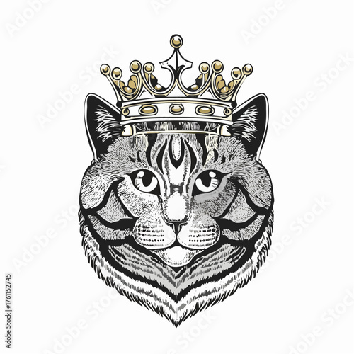 Black Cat King: Engraved Vector Illustration