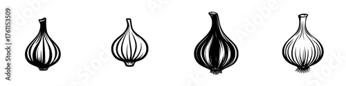 Garlic bulbs in various shapes and sizes displayed on a simple white background highlighting their natural texture and beauty