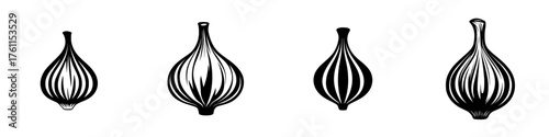 Elegant hand-drawn illustrations of garlic bulbs showcasing various shapes and designs