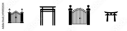 Different types of gates and entrance structures showcasing unique designs used in various architectural styles across cultures