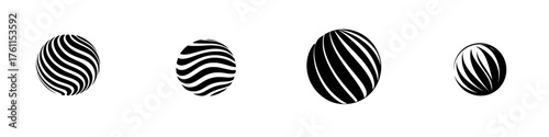 Black and white striped spheres in varying sizes create an intriguing pattern and visual interest in a minimalist design