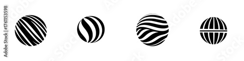 Various abstract striped spheres displayed in a creative arrangement showcasing contrasting patterns and textures