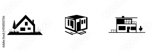 Unique illustrations of different types of houses showcasing various architectural styles and designs