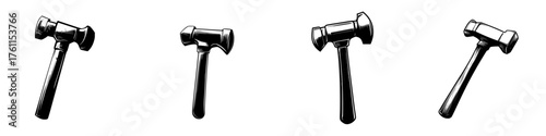 Hammer tools arranged in multiple orientations on a white background suitable for crafting or construction work tasks