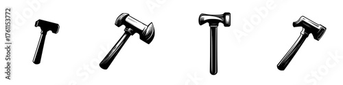 Different styles of hammers displayed in a clear layout for illustration or educational purposes