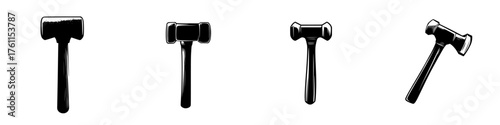 Variety of mallets displayed in a minimalistic style for crafting and construction purposes