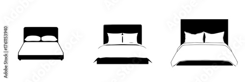 Collection of modern bed designs showcasing various styles and sizes in a minimalist format