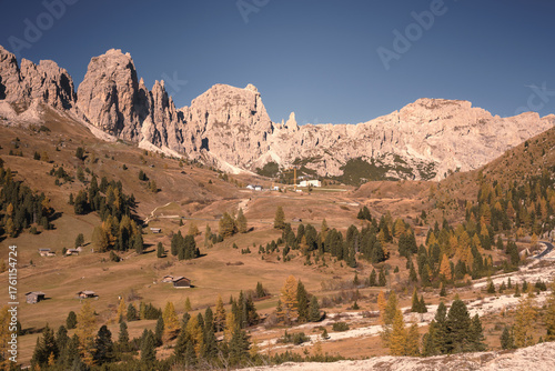 Beautiful mountain landscape on Passo Gardena in South Tyrol, Italy