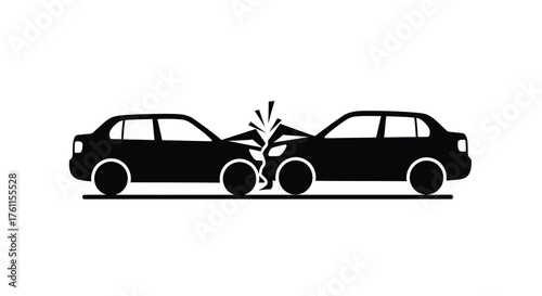 Two cars colliding head on in a dramatic black and white illustration