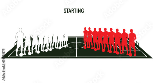 Two opposing teams of silhouetted figures facing off on a field