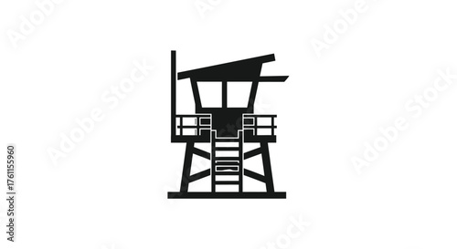 Simple black and white illustration of a lifeguard tower on a beach
