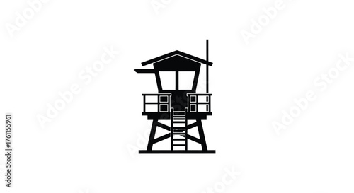 A simple black and white illustration of a lifeguard tower structure