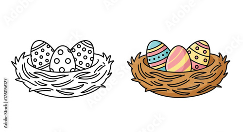 A charming illustration of a bird s nest filled with colorful easter eggs