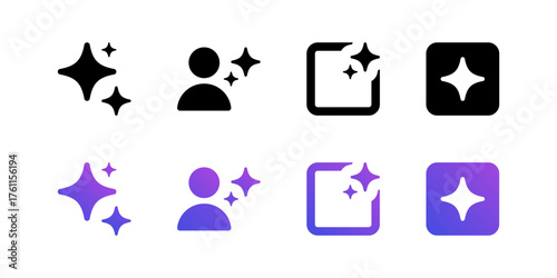 Generative AI logo icon magic sparkle stars symbol , Artificial intelligence sign. Vector ai generated icon blue logo, gradient sparkles | User icon sparkle star symbol | magic, filters, effects icons