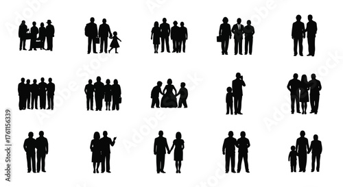 Silhouettes of various groups of people showcasing diverse interactions and forms