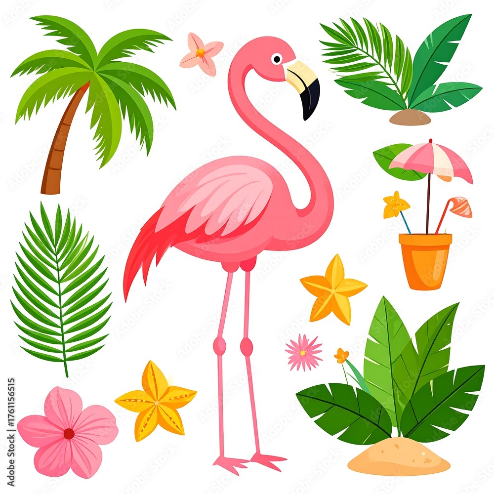 Obraz premium Tropical flamingo and plants