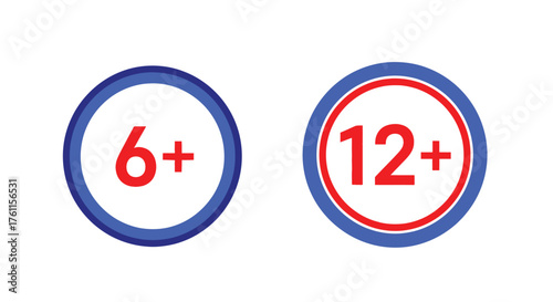Two circular rating symbols displaying age restrictions six plus and twelve plus