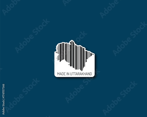 Serene “Made in Uttarakhand” barcode-silhouette — perfect for herbal products, organic brands and pilgrimage tourism merchandise. High-res vector for print.