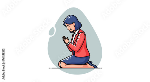 Respectful woman kneeling in spiritual prayer, seeking peace and guidance with devout reverence