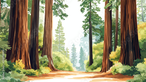 Redwood National and State Parks. Redwood National and State Parks hand drawn watercolor illustration