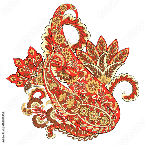 Floral isolated pattern with paisley ornament. Ornate floral decor. Vector illustration