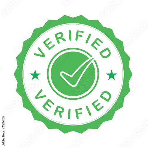 Verified green badge on white | Green verfied icon vector illustration of a quality check mark isolated on white background | Green verfied seal on white