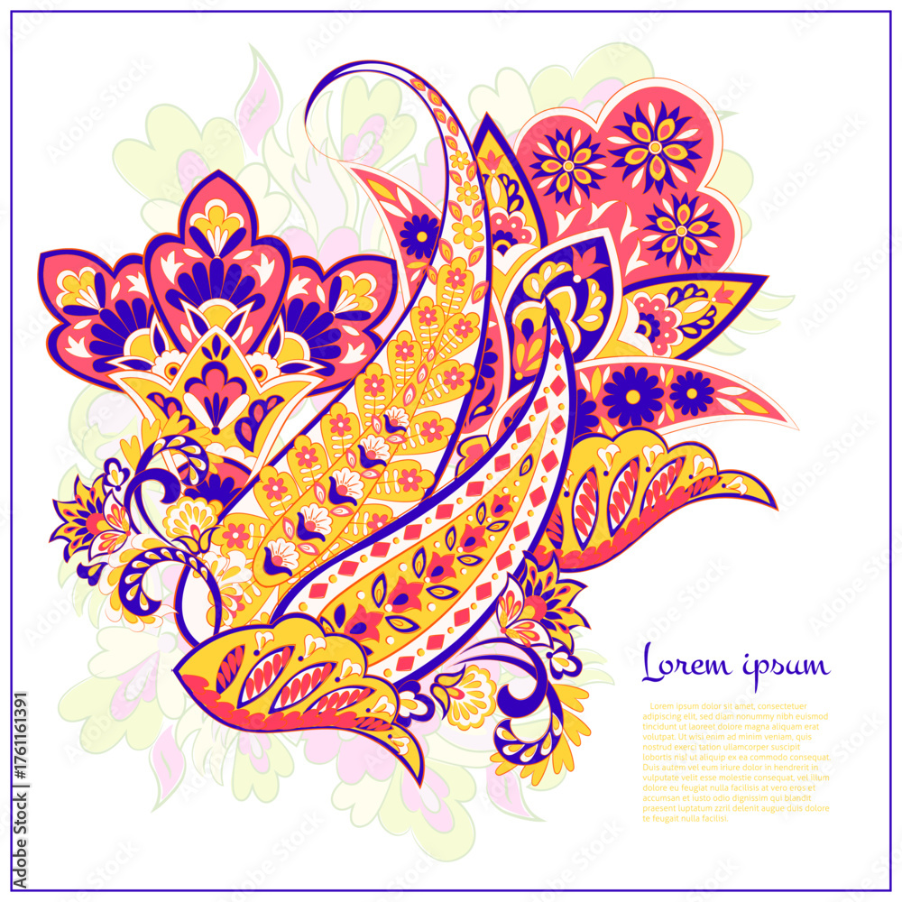 Obraz premium Paisley vector isolated pattern. Damask floral illustration in batik style