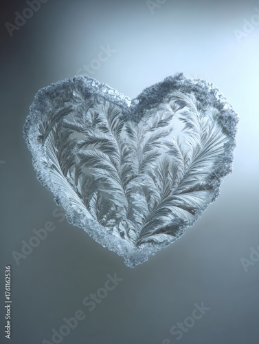 Beautiful Heart-Shaped Ice Sculpture With Intricate Frost Patterns, Showcasing Natures Artistry and Delicate Details