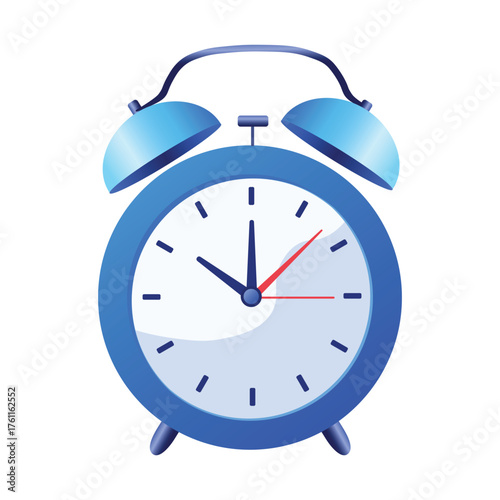 Blue alarm clock isolated on white background showing the time, a classic and functional timepiece