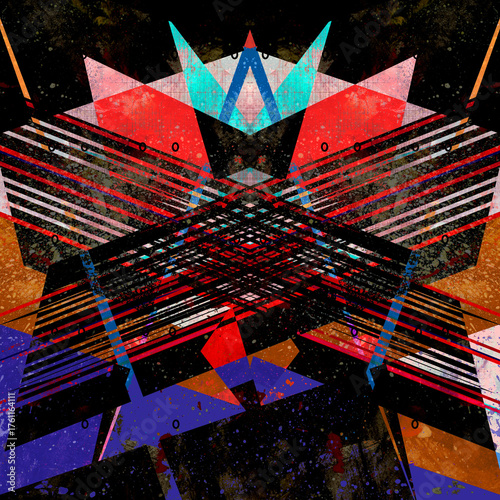 Abstract geometric watercolor retro background with bright objects