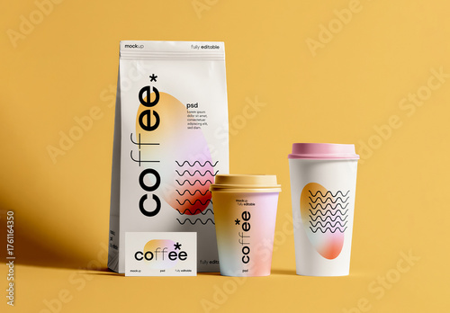 Coffee Packaging Mockup with Cups and Bag