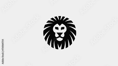 Stylized Black and White Lion Head Logo Icon. Modern, minimalist geometric design representing strength, power, and leadership.
