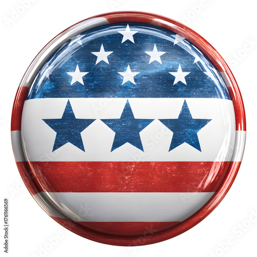 Patriotic button with stars and stripes isolated on transparent background