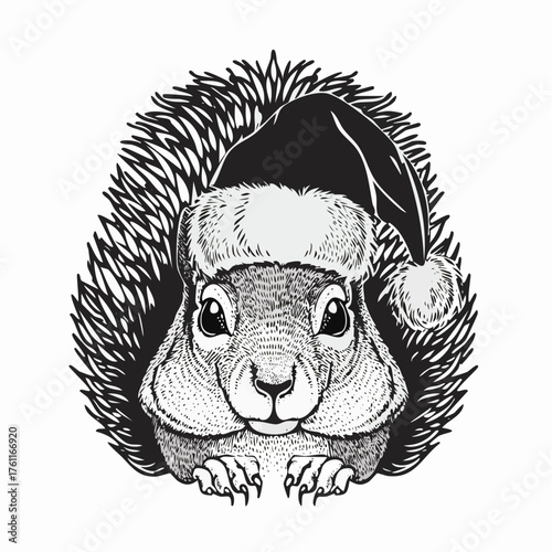 Squirrel Santa Hat Vector Illustration