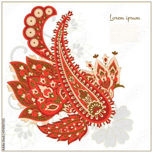 Paisley isolated. Card with paisley isolated for design. Floral vector pattern. Embroidery floral vector pattern.