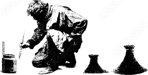 Vintage ink bottle collection in high contrast black and white design for artistic projects