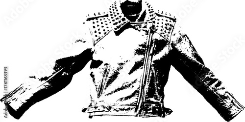 Black and white halftone biker jacket illustration for grunge and punk design