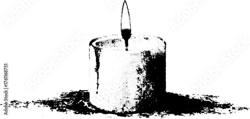 Black and white candle illustration with halftone burned effect for gothic design