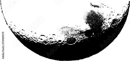 Vintage crescent moon in black and white halftone design for posters or prints