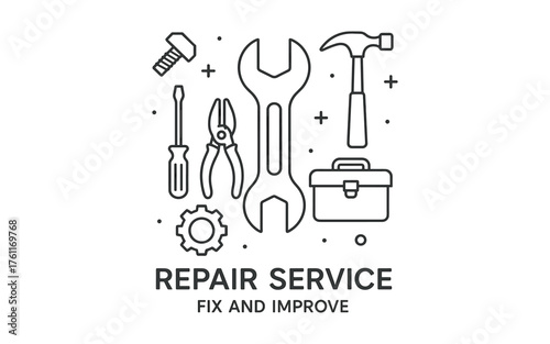 Repair service tools outline design for diy and maintenance projects